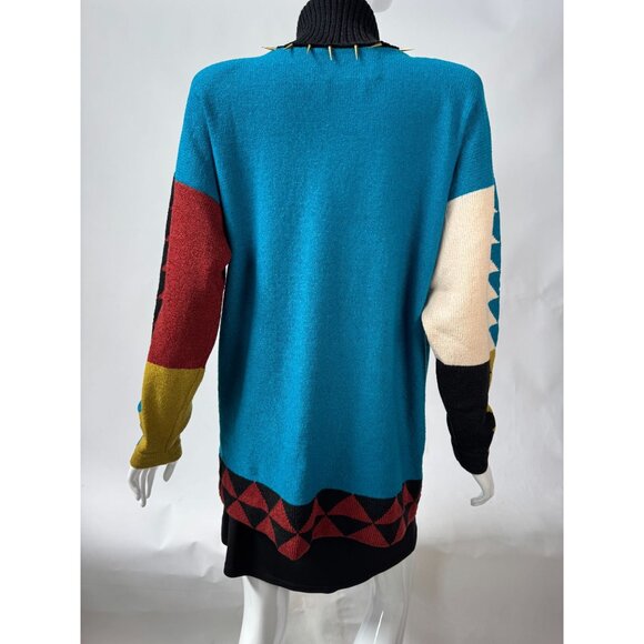 Vintage Steve Fabrikant Neiman Marcus Wool & Rayon Medium Sweater Dress With Geo - Picture 4 of 16